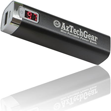 AzTechGear Mini Portable Power Bank with Digital Display - 3000mAh External Battery Charger for Apple iPhone, iPad, Samsung Galaxy and More (Black)