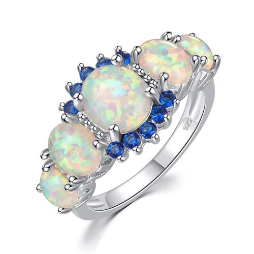 Silver Plated Green/Pink/White Fire Opal Ring Emerald Gemstone Ring Size 5-12