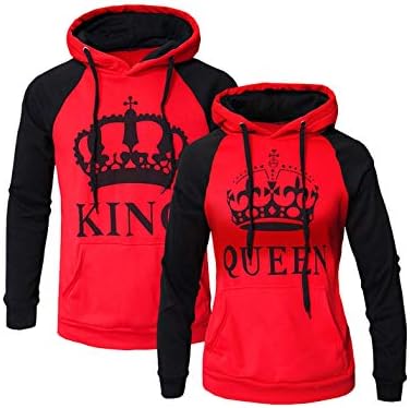Womens Couple Hoodies Sweatshirt Casual King Queen Sweatshirts Winter Pullover Jumpers
