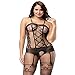 Deksias Women's Fishnet Bodystocking Sexy Strappy Crotchless Bodysuits Plus Size Lingerie (Black)