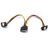 ZRM&E 1pcs SATA 15-Pin Power Splitter 90 Degree Hard Disk Power Extension Cable with Locking Latch SATA 15 Pin Male to 2 Female Right Angle