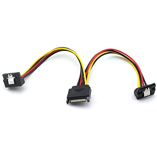 ZRM&E 1pcs SATA 15-Pin Power Splitter 90 Degree Hard Disk Power Extension Cable with Locking Latch SATA 15 Pin Male to 2 Female Right Angle