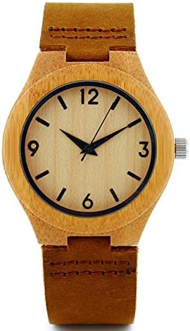 SUNMAX Women's Bamboo Wood Watch With Cowhide Starp ,Japanese Quartz Movement,Gift Box ,Casual Wooden Wristwatch