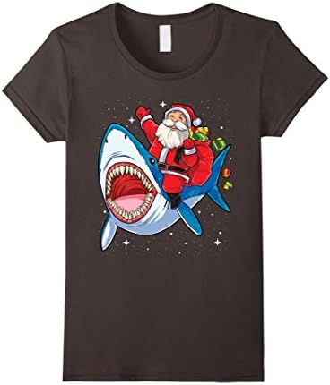 Womens Santa Riding Shark T Shirt Christmas Gifts Galaxy Space Tees Large Asphalt
