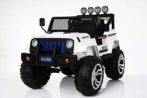 TAMCO Jeep Style Ride on Car for Kids, RC Remote Control Electric Powered Wheels with Pull Rod, 4 Top Lights, FM Radio & MP3, Bluetooth Speaker, Real Engine Sound and Horn, 46x27x31 inches