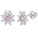 925 Sterling Silver Pink Clear CZ Flower Screw Back Earrings for Girls Toddlers