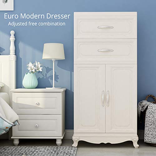 Nafenai Armoire Wardrobe Closet, 2-Door Cabinet Armoire with Drawers and Clothing Hanging Rod in White - Thumbnail 2