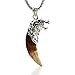 HZMAN Mens Metal Wolf Head Pendant Necklace Indian Teeth Tribe Jewelry, Brown