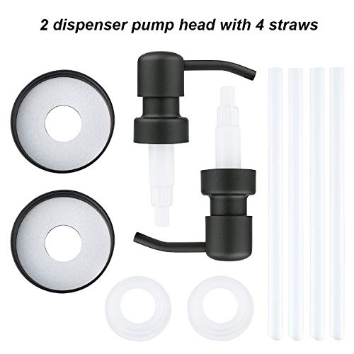 KEEGH Soap Dispenser Lids Stainless Steel Lotion Dispenser Pump Replacement for Mason Jar Bathroom Kitchen Accessories with Extra Straw Rustproof Leakproof (Black)