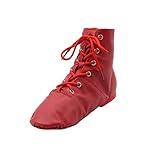 Leather Women's Lace-up Jazz Dance Boots Red/Black/Pink