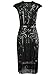 Vijiv 1920s Vintage Inspired Sequin Embellished Fringe Long Gatsby Flapper Dress,Dark Green,Medium