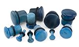 1 Pair of 00 Gauge (00G - 10mm) Blue Agate Stone Plugs - Single Flare