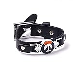 Hot PS4 Game Overwatch Alloy Logo Bracelet Fashion Black Leather Wristband Bracelet