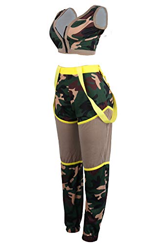 Deloreva Women Two Piece Outfits - Sexy Camouflage Zip UP Sport Bra Crop Vest Tank Long Pants Jogging Suit S - Thumbnail 3