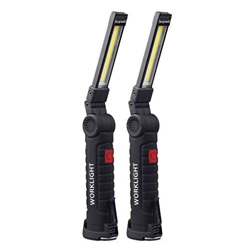 2PC Rechargeable COB LED Magnetic Flashlight & Work Light-Folding Torch with Magnetic Stand for Car Repairing, Workshop, Garage, Camping, Emergency Lighting (2PC 11 x 3.6cm)