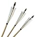 FlyArchery Archery Target Arrows, 32'' White Shield Feather Fletched Wooden Arrows with Field Points for Recure Bow Longbow Hunting Practice(Pack of 12)