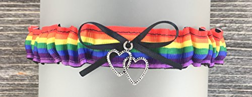SEXY Black Rainbow Wedding Tossing Demi Bridal Garter - Double heart Charm