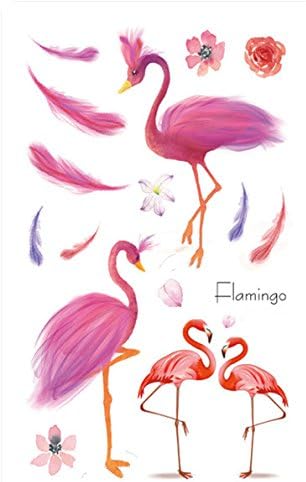 Set of 2 Waterproof Temporary Fake Tattoo Stickers Cute Pink Flamingo Birds Feather