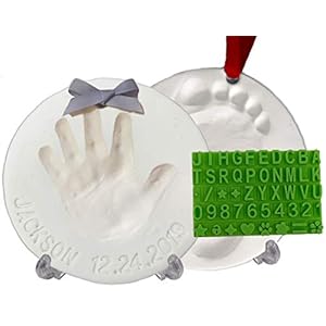 Baby Handprint Footprint Keepsake Ornament Kit (Makes 2) – Bonus Stencil for Personalized Christmas, Newborn, New Mom…