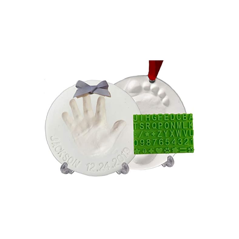 Baby Handprint Footprint Keepsake Ornament Kit (Makes 2) – Bonus Stencil for Personalized Christmas, Newborn, New Mom…