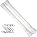 KOZY LAB Expandable Small Spring Tension Rod - 7 to 11 Inches 2 Pack of White Mini Tension Pole and 6 S Shaped Hooks for Window, Curtain, Bathroom