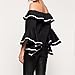 SIMSHION Women's Summer Off Shoulder Trumpet Sleeve Ruffled Collar Casual Blouse Tops Shirts Black M