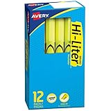 Avery Hi-Liter, Smear Safe Ink, Chisel Tip, 12 Pen Style Fluorescent Yellow School Highlighters (23591)