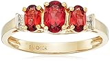 10k Yellow Gold January Birthstone 3-Stone Garnet with Diamond-Accent Ring, Size 7