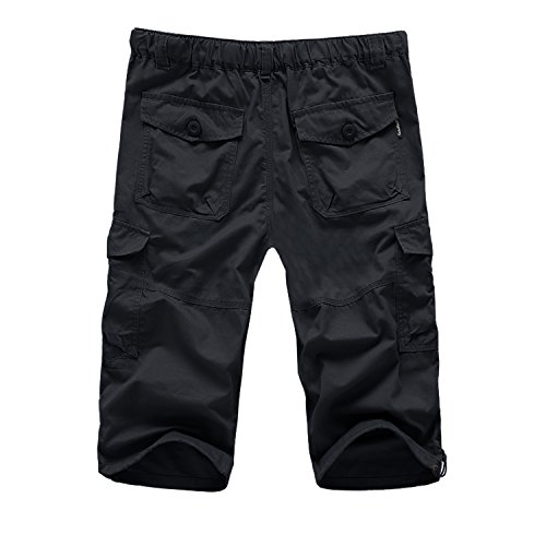 EKLENTSON Men's Work Shorts Below Knee Cotton Classic Climbing Shorts Bermudas Capri Shorts Black - Thumbnail 3