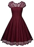 Miusol Women's Retro Floral Lace Cap Sleeve Vintage Swing Bridesmaid Dress (Large, Wine Red)