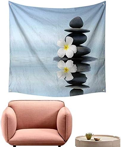 alsohome Bed Tapestry Beautiful Tapestry for Bedroomzen Massage Hot Stones with Asian Frangipani Plumera Reflection on Water Black 39"X39"