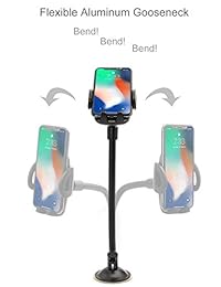 EXSHOW sostén de parabrisas para teléfono celular. 12 pulgadas de largo. Soporte para teléfono celular con teclado Easy Touch para todos los celulares con medidas de 3.5-6 pulgadas, Negro
