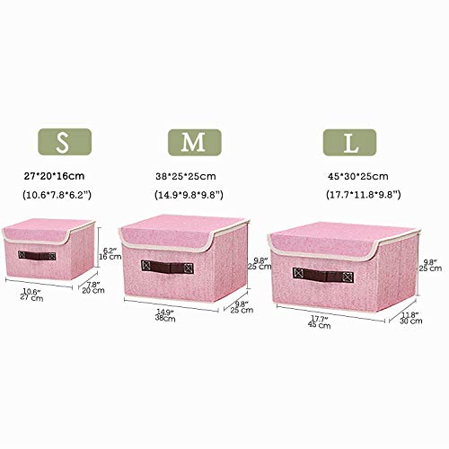 Pemalin Storage Bins Foldable Fabric Box- 3 Pack Shelf Linen Storage Cubes with Lid and Handle for Home Bedroom Closet Nursery Office(Pink) - Thumbnail 2