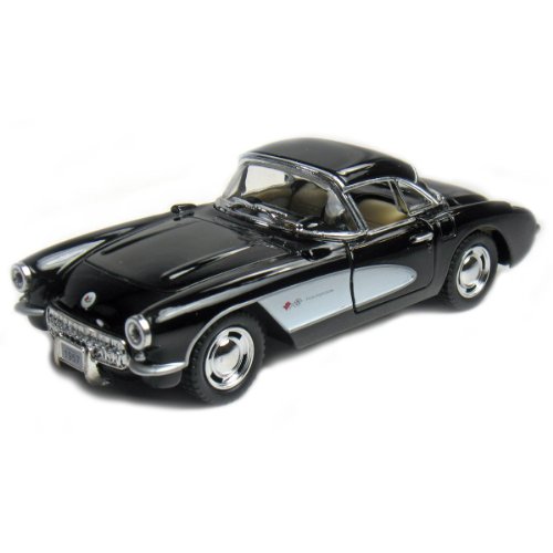 Set of 4: 5" 1957 Chevy Corvette 1:34 Scale (Black/Blue/Red/White) by Kinsmart