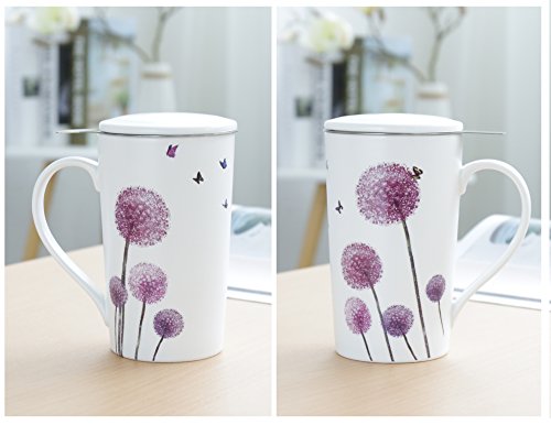 TEANAGOO M58-5 Tea Cup with Filter and Lid, 18 OZ, Dandelion, Dom Dad Women Travel Teaware with Infuser, Tea Cup Steeper Maker, Brewing Strainer for Loose Leaf Tea,Diffuser mug set for Lover Gift