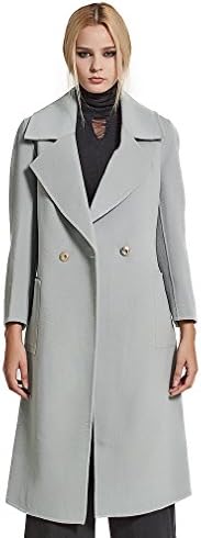 Fur Story Women's Long Double Faced Cashmere Coat Handmade Fashion Ladies Double Breasted Coat Full Sleeve US4 (Gray)