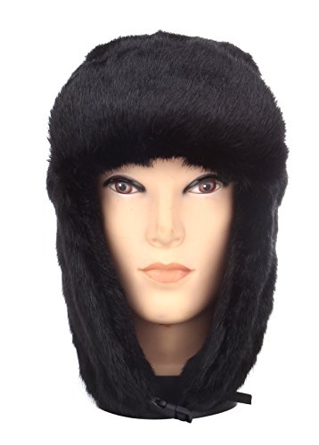Pilot Trapper Men's Russian Winter Faux Mink Fur Pilot Aviator Ear Flaps Hat (L, Black)