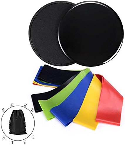 Gliding Discs Core Sliders &amp; Exercise Resistance Loop Bands Dual Sided Abdominal Exercise Sliders For Carpet, Strength And Stability, Crossfit