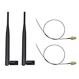 HIGHFINE 2 x 2.4GHz 6dBi Indoor Omni-Directional WiFi Antenna 802.11n/b/g RP-SMA Female Connector + 2 x 20cm/8" U.FL/IPEX to RP-SMA Pigtail Antenna WiFi Cable