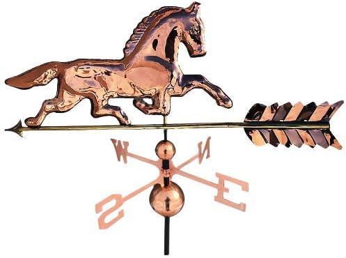 Weathervanes - Horse Copper Weathervane - Easy Install on Roof, Yard, Garden & Cupola - Large Size With Adjustable Mounting Bracket for Home or Barn - Heavy Duty 16 Oz Polished Copper, 24 Gauge - 24 x 18 x 52 Inches