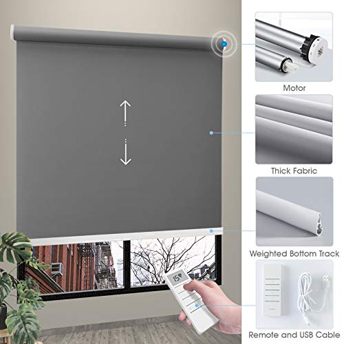 Motorized Blackout Window Shades, Dark Grey Window Blinds with Valance