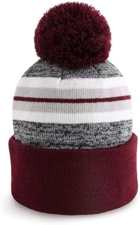 Amazon.com: August Caps Black & Dark Grey Striped Pom Pom  display picture 3