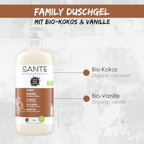 Sante Naturkosmetik - Organic Coconut & Vanilla Shower Gel Tropical Scent Gently and Thoroughly Cleanses Vegan Organic Extracts 500ml