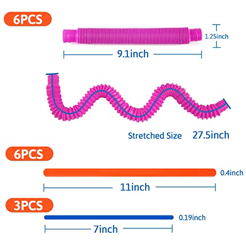 AMOR PRESENT Pop Tubes Fidget Toy, 15PCS Sensory Pop Tubes Fidget Toys for Kids Educational Learning Toys Stress Relief Party Favors