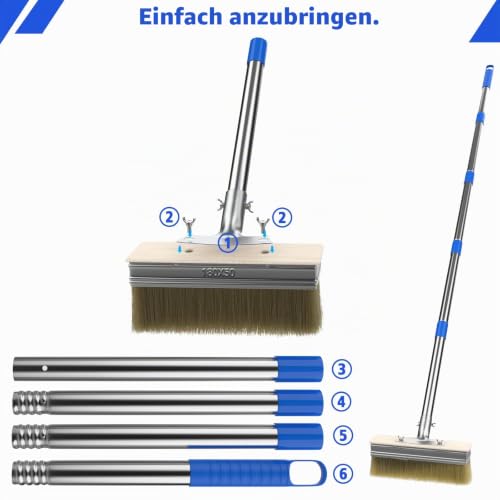 55" Long Handle Paint Brush,Decking Large Paint Brush Deck Stain Applicator for Walls,Woodfloors,Woodstains,Decking Paints,Decking Stains,Fence Wall Furniture with 2 Pcs 7.1" Paint Brush Heads