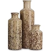 Ceramic Vase Set - 3 Crack Brown Small Vases, Farmhouse Country Flower Vase Home Decor, Living Room Decoration, Table Decoration, Fireplace Decor, and Entrance Decorations Centerpieces