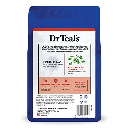 DR TEAL’S EPSOM SALT MAGNESIUM SOAK, WELLNESS THERAPY WITH ROSEMARY & MINT, 3 LBS