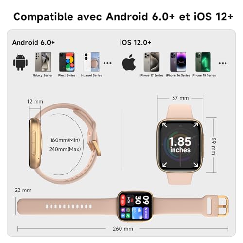 ENOMIR Men's Women's Smart Watch, 1.85 Inch Smartwatch with Built-in Alexa & 3ATM Waterproof, 100+ Sports Modes SpO2/Sleep/Heart Rate, Pedometer & Calories, Compatible with Samsung iPhone Android