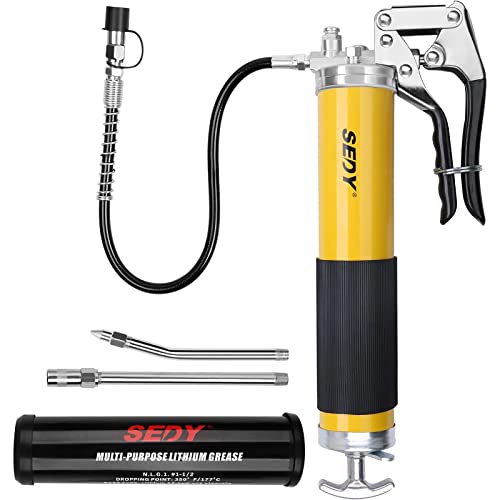 Heavy Duty Grease Gun with Grease Tube 14oz Free Grease, 8000 PSI