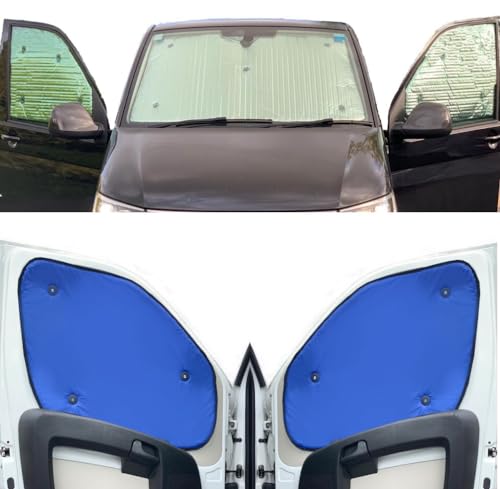Fensterrollo-Set Kombatibel Mit VW T7 Transporter (2023-Date)(Frontset) Hintergrundfarbe in Blau, Reversibel und Thermisch